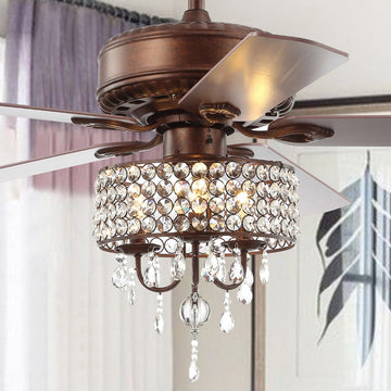 Becky 52" Crystal LED Chandelier Fan With Remote - JONATHAN Y